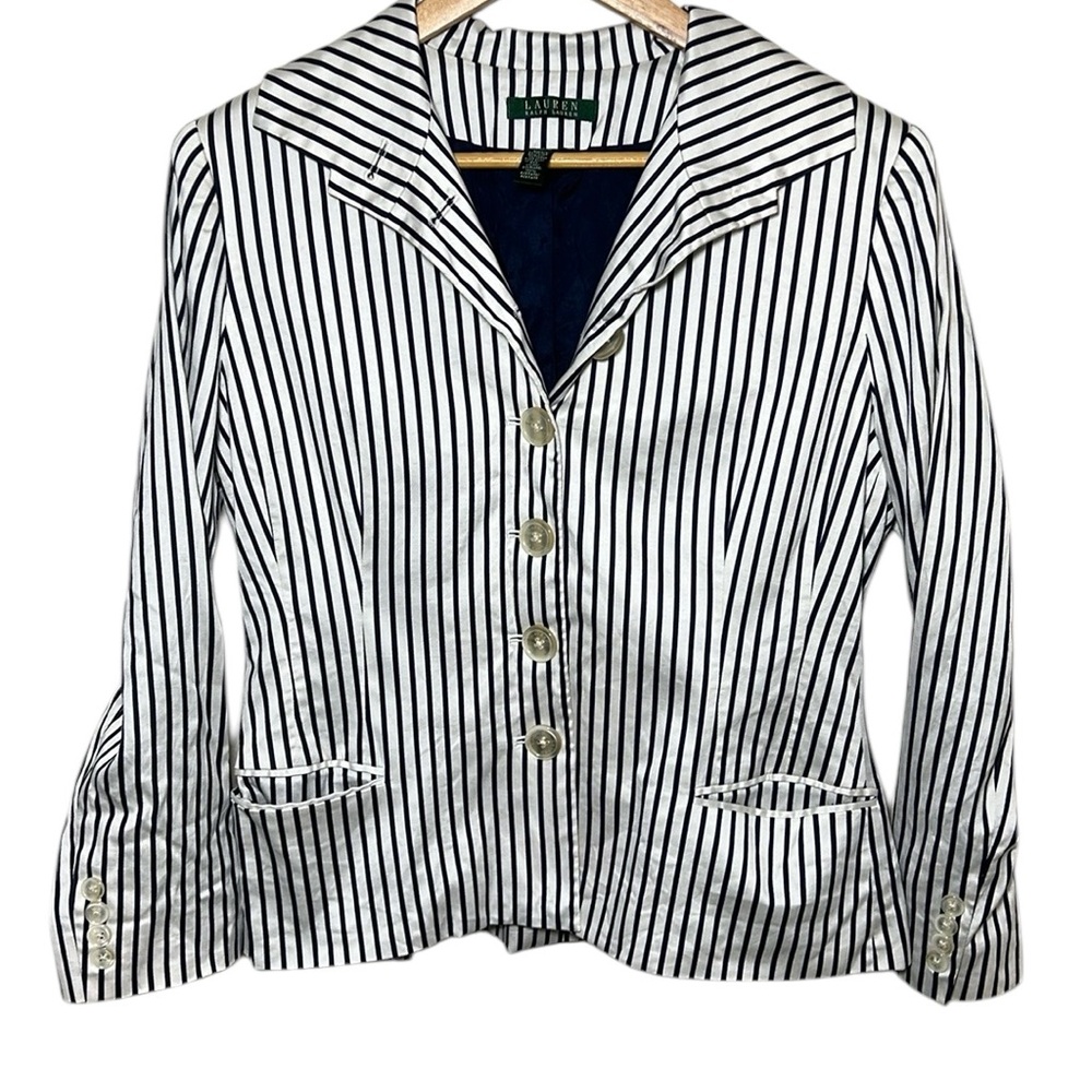 Vintage Lauren Ralph Lauren Striped Blazer Navy Blue/ White Size 12